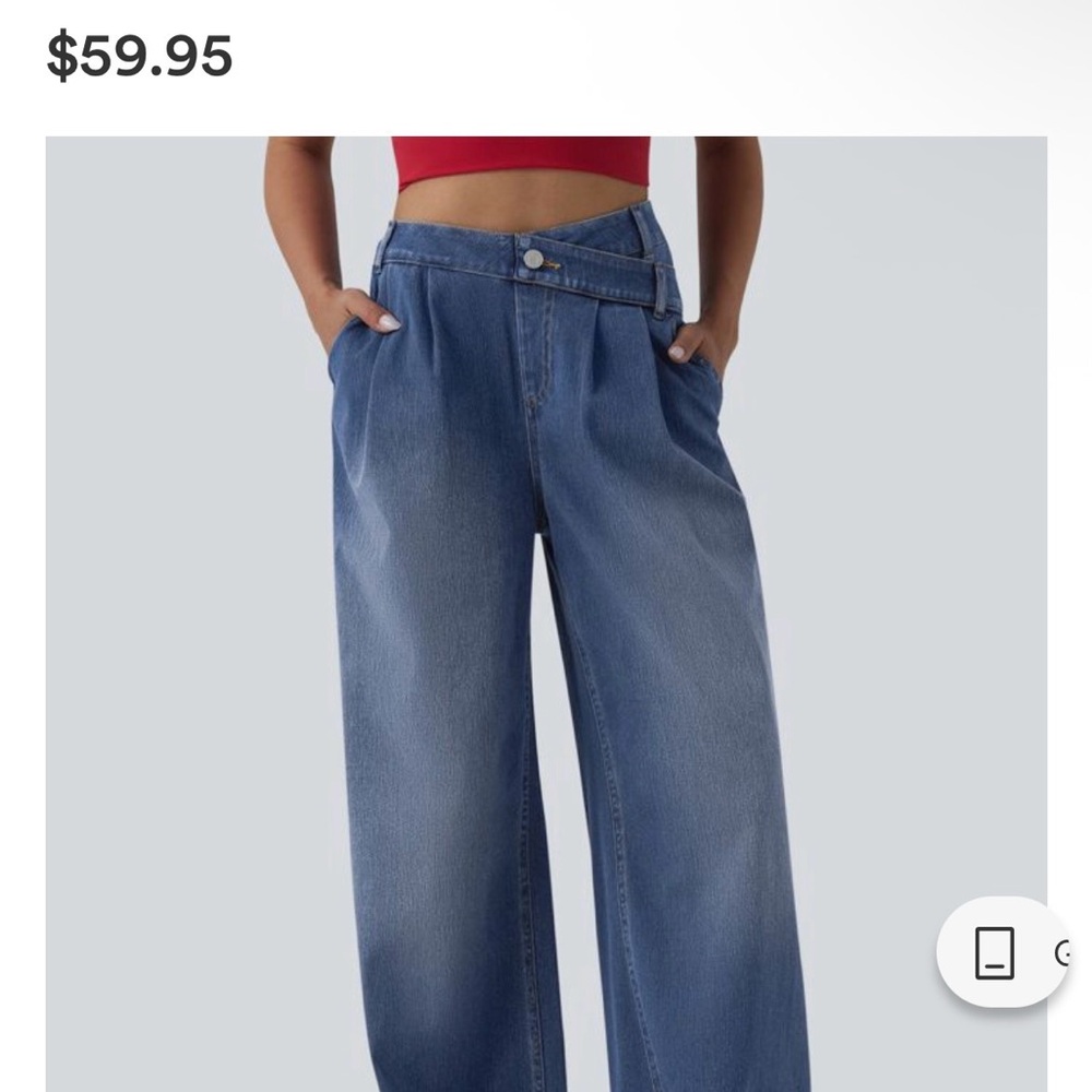 Halara Flex™ Asymmetric High Waisted Wide Leg Washed Casual Womens